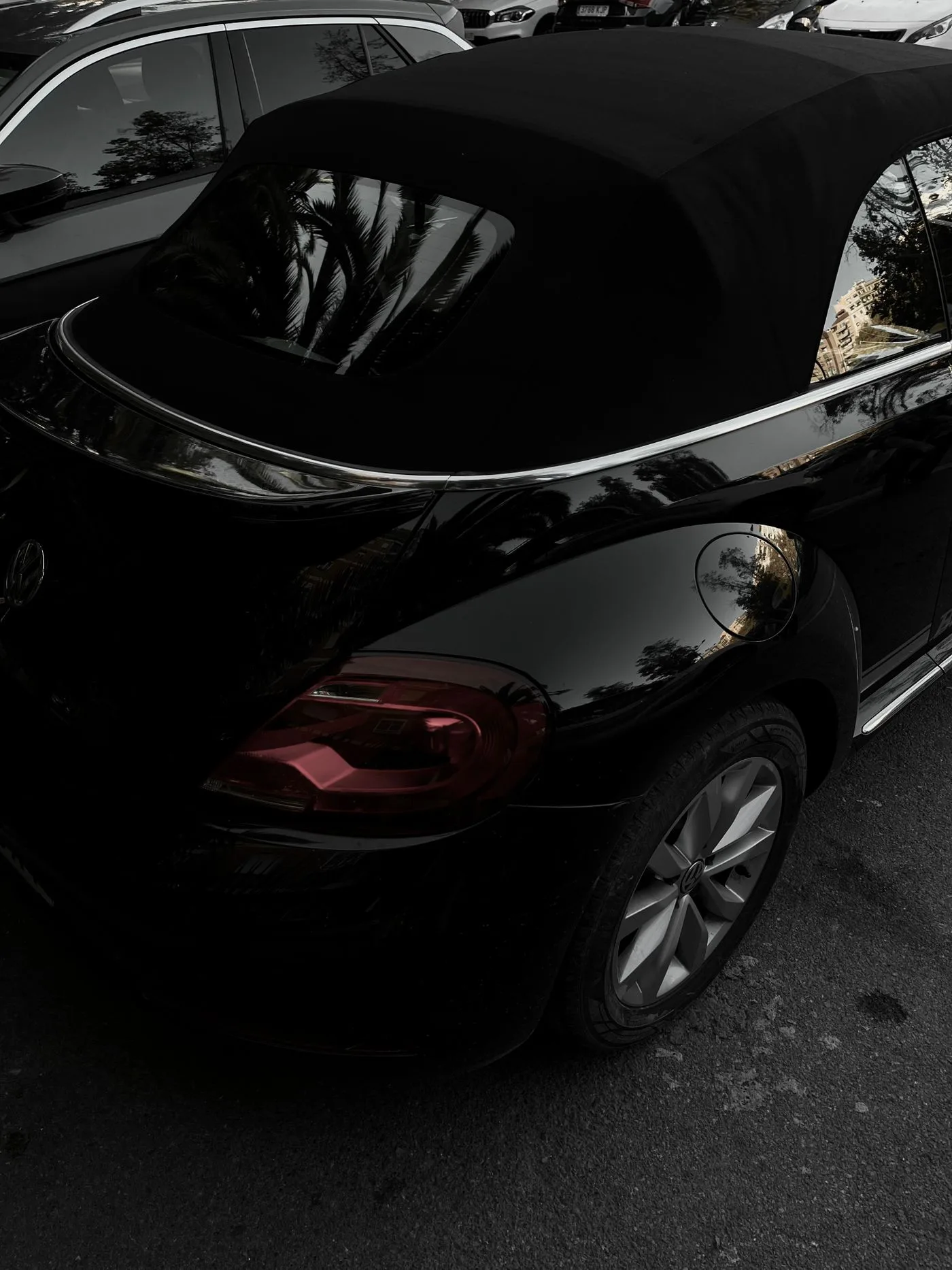 Raised black fabric roof on a convertible